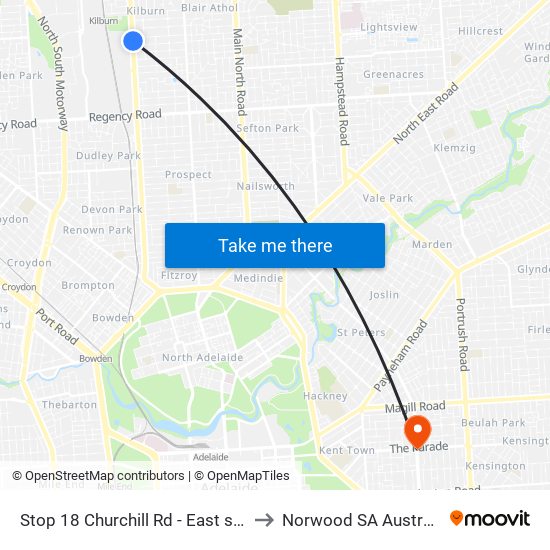 Stop 18 Churchill Rd - East side to Norwood SA Australia map