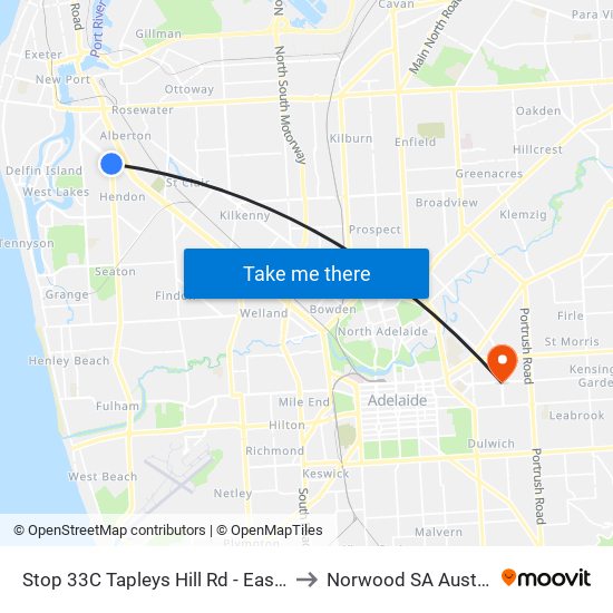 Stop 33C Tapleys Hill Rd - East side to Norwood SA Australia map