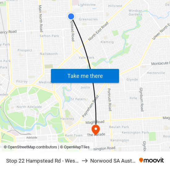 Stop 22 Hampstead Rd - West side to Norwood SA Australia map