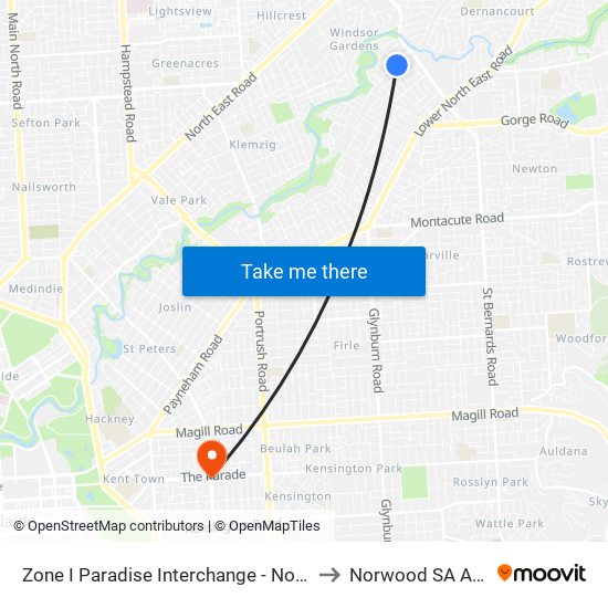 Zone I Paradise Interchange - North West side to Norwood SA Australia map