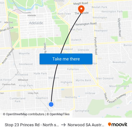 Stop 23 Princes Rd - North side to Norwood SA Australia map