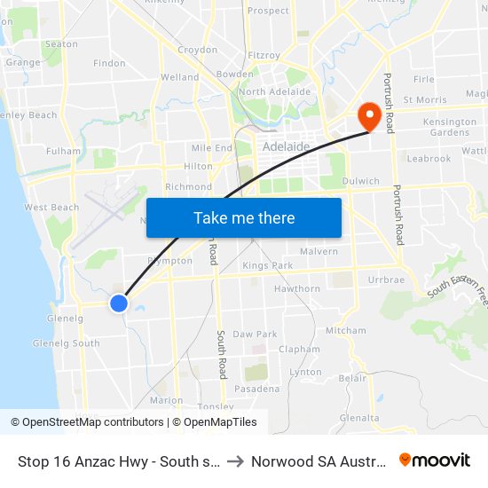 Stop 16 Anzac Hwy - South side to Norwood SA Australia map