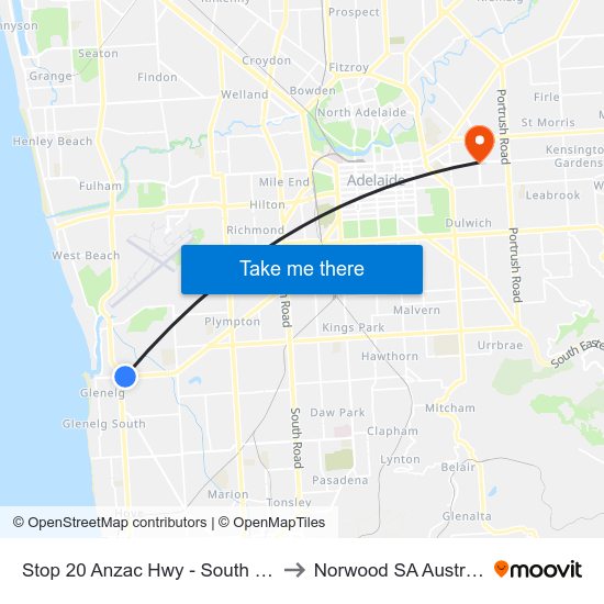 Stop 20 Anzac Hwy - South side to Norwood SA Australia map