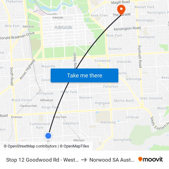 Stop 12 Goodwood Rd - West side to Norwood SA Australia map