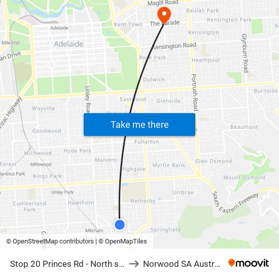 Stop 20 Princes Rd - North side to Norwood SA Australia map