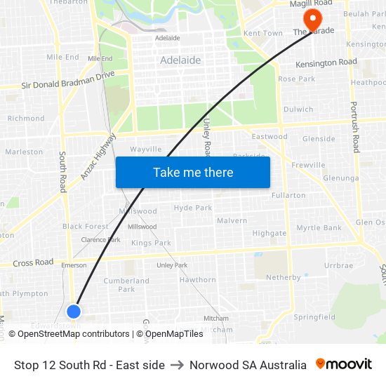 Stop 12 South Rd - East side to Norwood SA Australia map