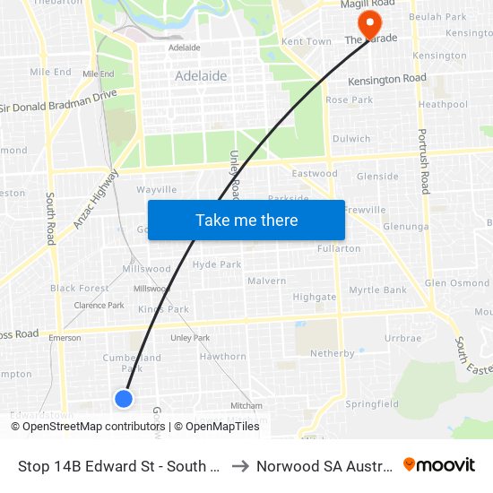 Stop 14B Edward St - South side to Norwood SA Australia map