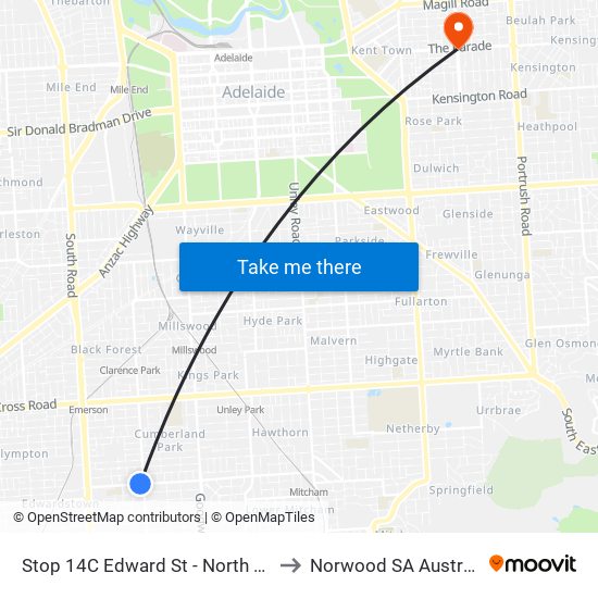 Stop 14C Edward St - North side to Norwood SA Australia map