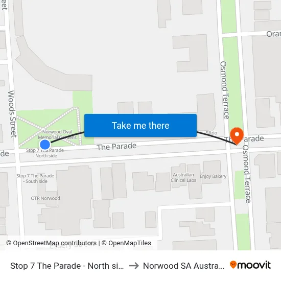 Stop 7 The Parade - North side to Norwood SA Australia map