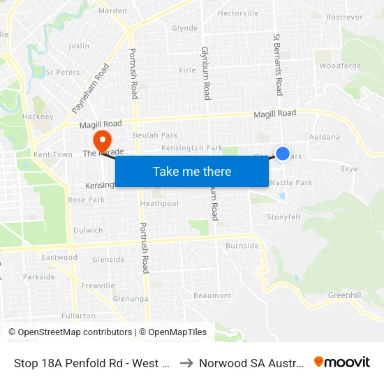 Stop 18A Penfold Rd - West side to Norwood SA Australia map