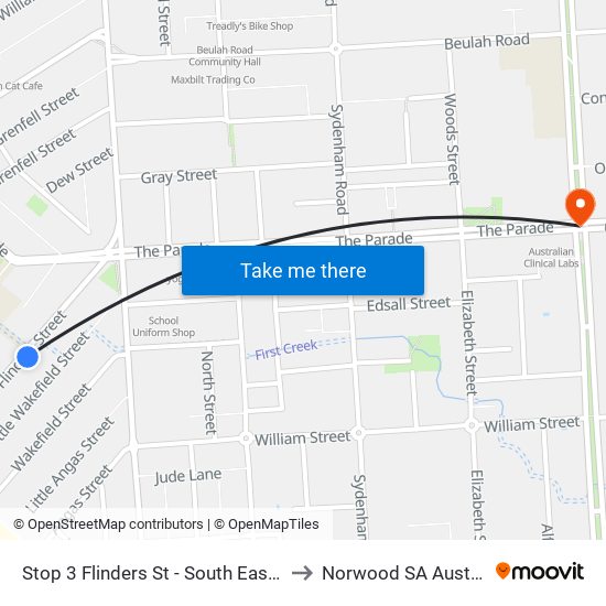 Stop 3 Flinders St - South East side to Norwood SA Australia map