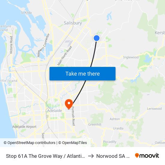 Stop 61A The Grove Way / Atlantis Dr - East side to Norwood SA Australia map