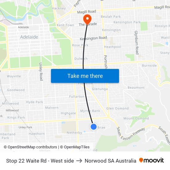 Stop 22 Waite Rd - West side to Norwood SA Australia map