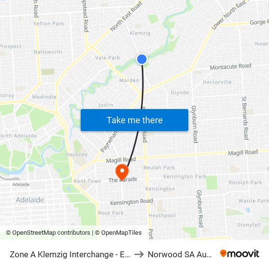 Zone A Klemzig Interchange - East side to Norwood SA Australia map