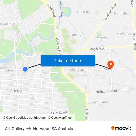 Art Gallery to Norwood SA Australia map