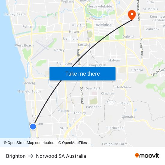 Brighton to Norwood SA Australia map