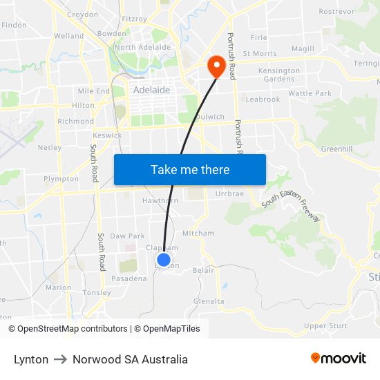 Lynton to Norwood SA Australia map
