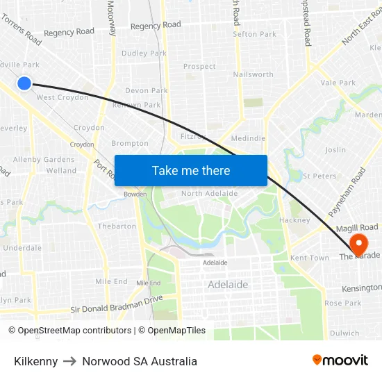 Kilkenny to Norwood SA Australia map