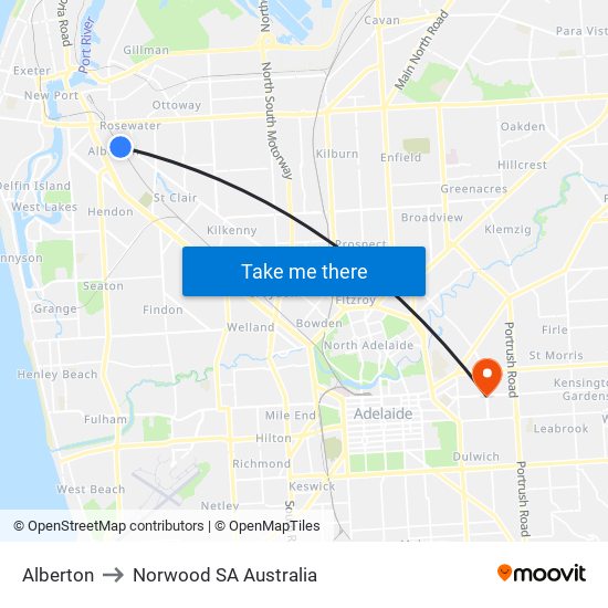 Alberton to Norwood SA Australia map