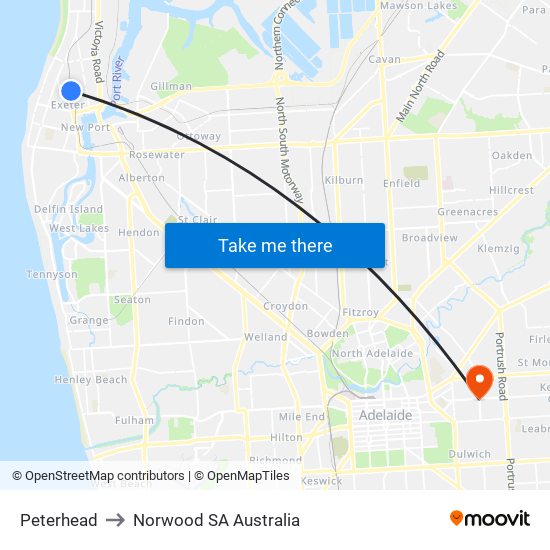 Peterhead to Norwood SA Australia map