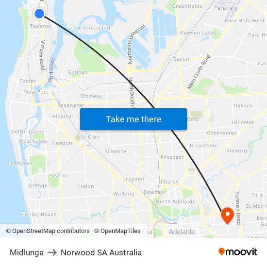 Midlunga to Norwood SA Australia map