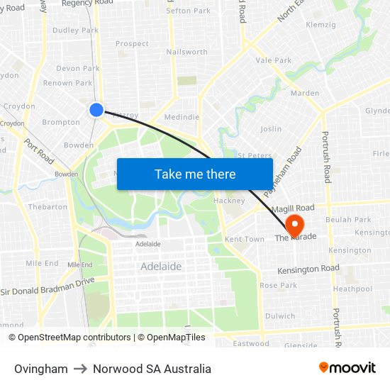 Ovingham to Norwood SA Australia map