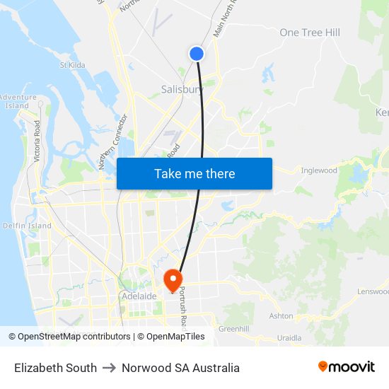 Elizabeth South to Norwood SA Australia map