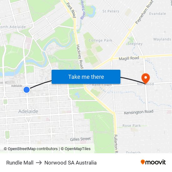 Rundle Mall to Norwood SA Australia map