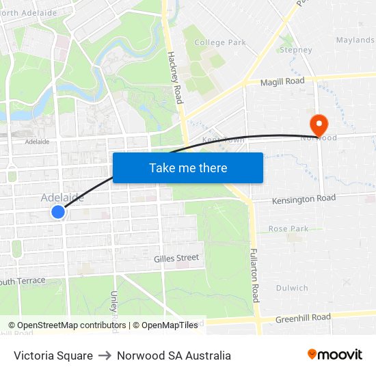 Victoria Square to Norwood SA Australia map