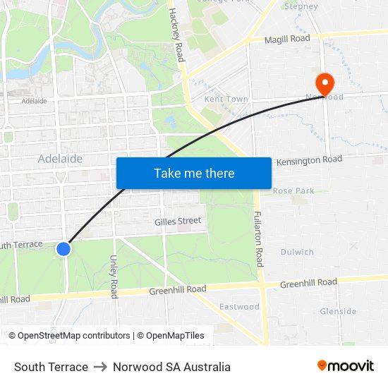 South Terrace to Norwood SA Australia map