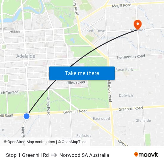 Stop 1 Greenhill Rd to Norwood SA Australia map