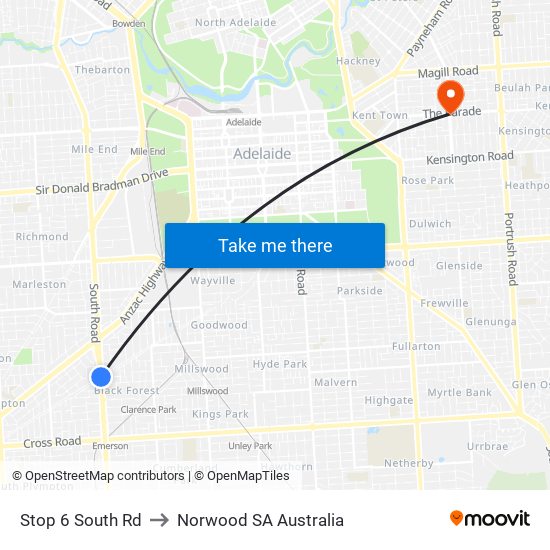 Stop 6 South Rd to Norwood SA Australia map
