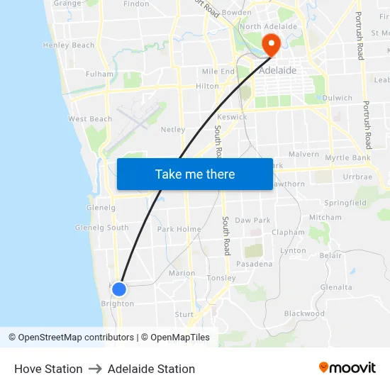 Hove Station to Adelaide Station map