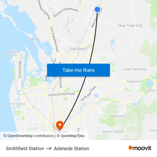 Smithfield Station to Adelaide Station map