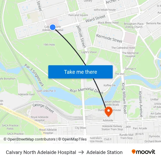 Calvary North Adelaide Hospital to Adelaide Station map