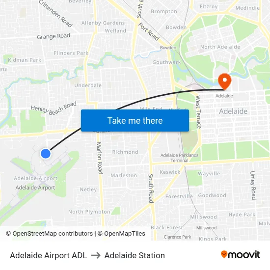 Adelaide Airport ADL to Adelaide Station map