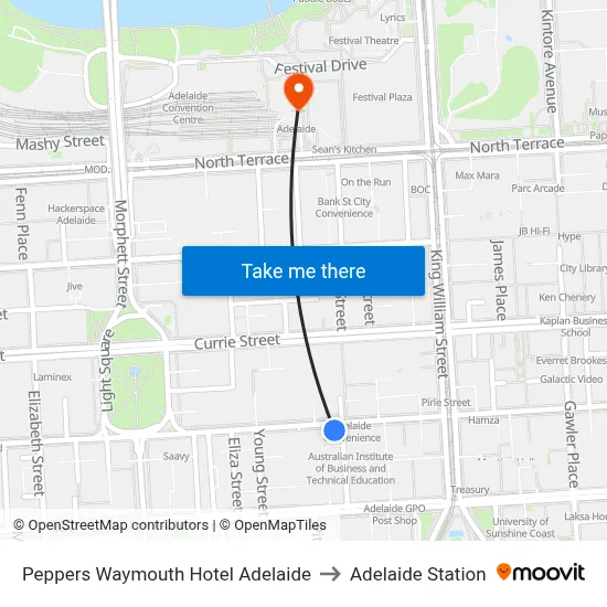 Peppers Waymouth Hotel Adelaide to Adelaide Station map