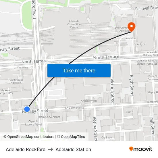 Adelaide Rockford to Adelaide Station map