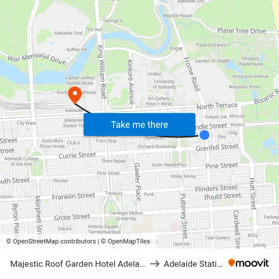 Majestic Roof Garden Hotel Adelaide to Adelaide Station map