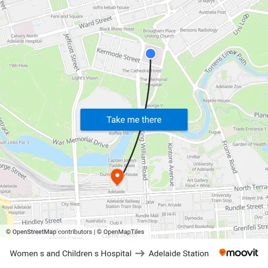 Women s and Children s Hospital to Adelaide Station map