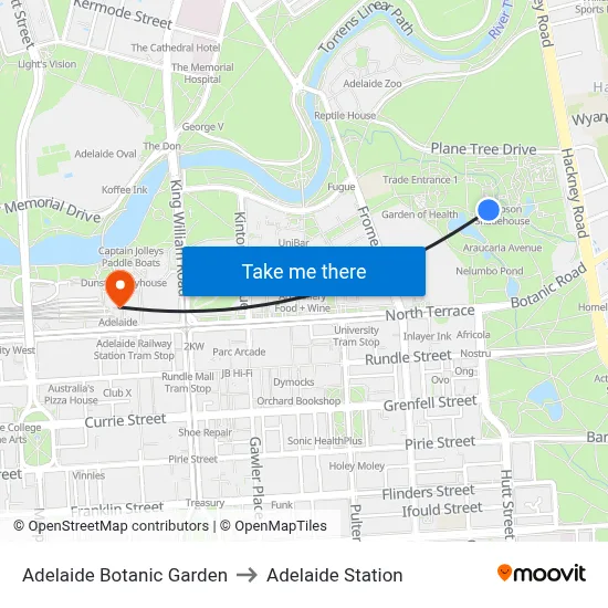 Adelaide Botanic Garden to Adelaide Station map