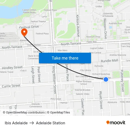 Ibis Adelaide to Adelaide Station map