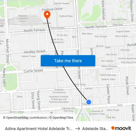 Adina Apartment Hotel Adelaide Treasury to Adelaide Station map