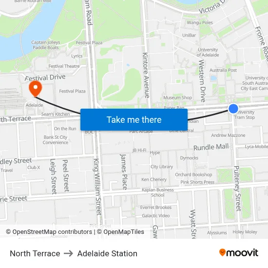 North Terrace to Adelaide Station map