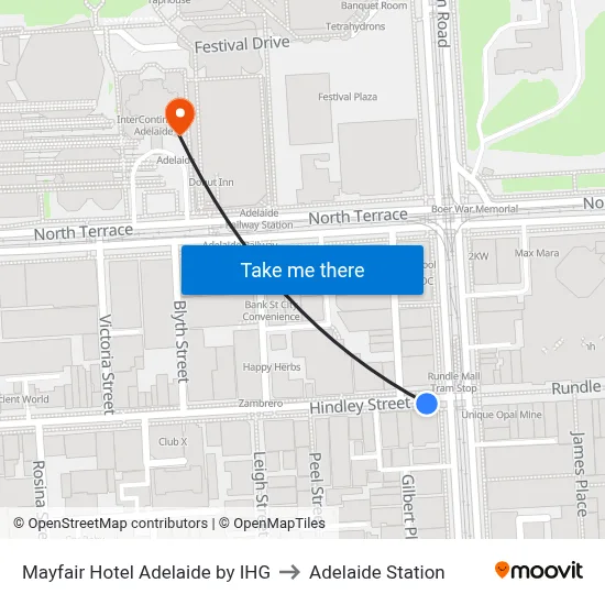Mayfair Hotel Adelaide by IHG to Adelaide Station map