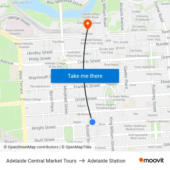 Adelaide Central Market Tours to Adelaide Station map