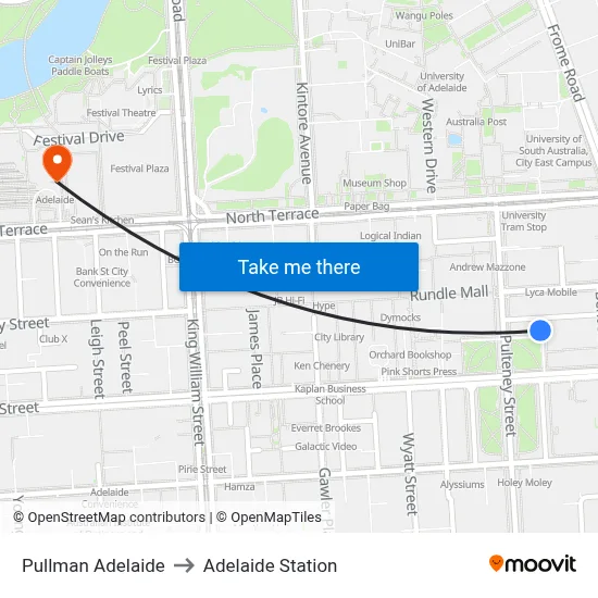 Pullman Adelaide to Adelaide Station map