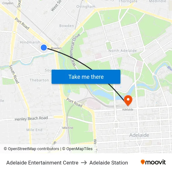 Adelaide Entertainment Centre to Adelaide Station map