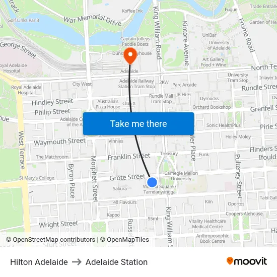Hilton Adelaide to Adelaide Station map