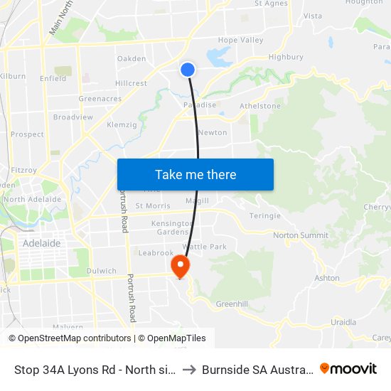 Stop 34A Lyons Rd - North side to Burnside SA Australia map